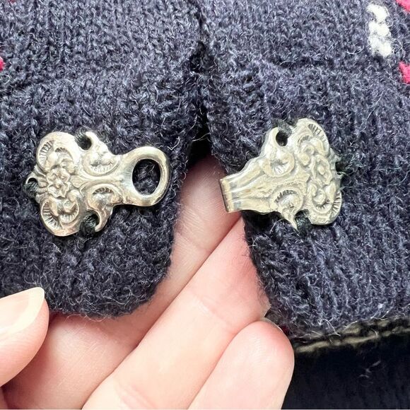 VTG 90s L.L. Bean Wool Blend Nordic Birdseye Silver Clasp Cardigan Sweater M - Picture 7 of 14